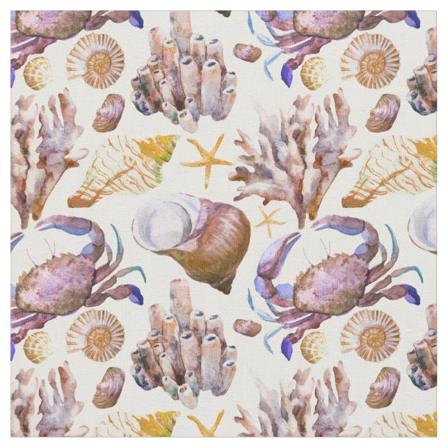 Watercolor Sea Life Pattern 4 Fabric (Close Up)