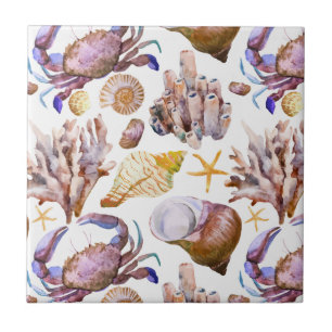 Watercolor Sea Life Pattern 4 Tile