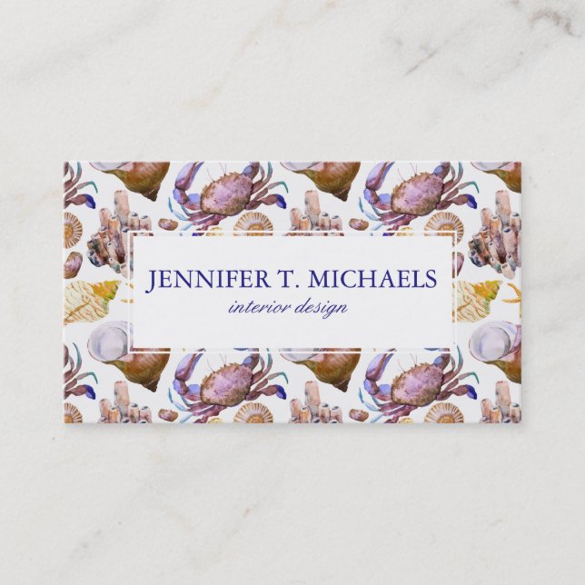 Watercolor Sea Life Pattern Business Card (Front)