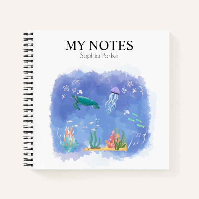 Watercolor Sea Life Personalized Notebook (Front)