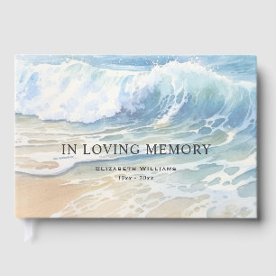 Watercolor Sea Ocean Waves Funeral Guest Book