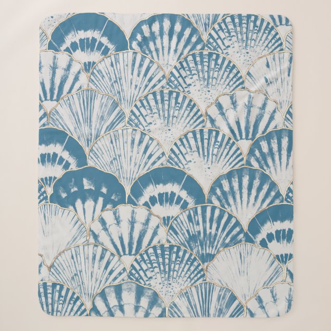 Watercolor sea shell japanese waves seamless patte sherpa blanket (Front)