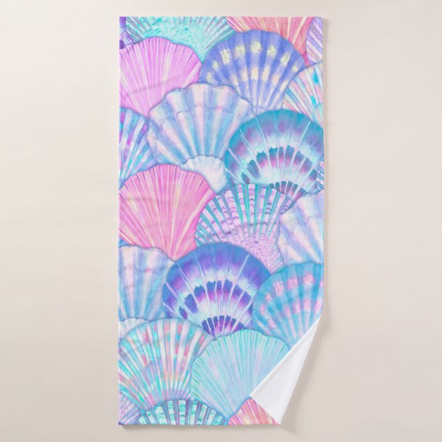 Watercolor sea shell seamless pattern. Hand drawn  Bath Towel (Bath Towel)