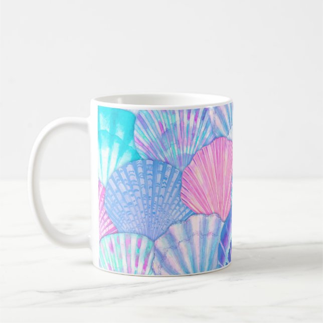 Watercolor sea shell seamless pattern. Hand drawn  Coffee Mug (Left)
