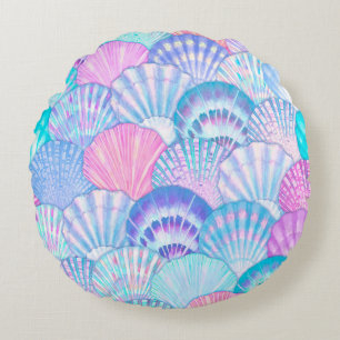 Watercolor sea shell seamless pattern. Hand drawn  Round Pillow