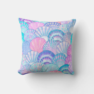 Watercolor sea shell seamless pattern. Hand drawn  Throw Pillow