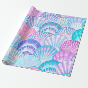Watercolor sea shell seamless pattern. Hand drawn Wrapping Paper