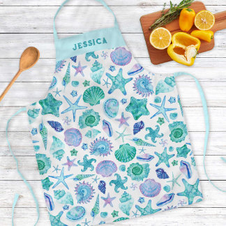 Watercolor Sea shells and Starfish  Apron