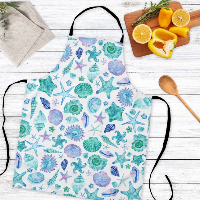 Watercolor Sea shells and Starfish Coastal Beach Apron (Watercolor Sea shells and Starfish Coastal Beach Apron)