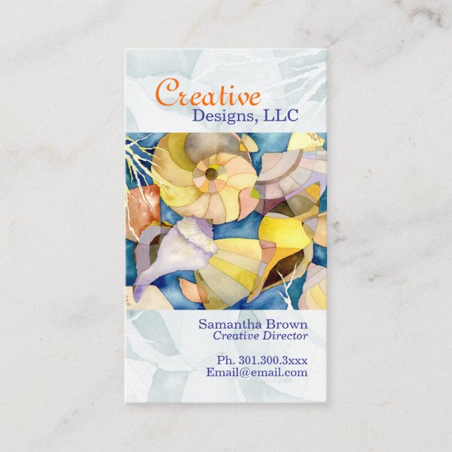 Watercolor Sea Shells Designer Business Card (Front)