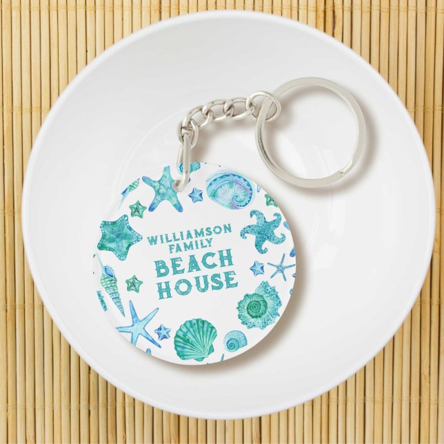 Watercolor Sea Shills et Starfish Beach House (Watercolor Sea Shells and Starfish Beach House Keychain)