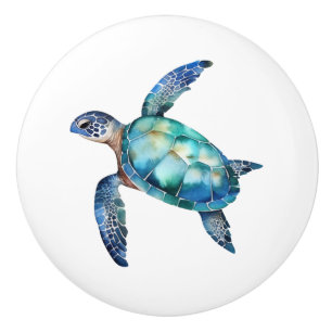 Watercolor Sea Turtle Ceramic Knob