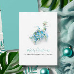 Watercolor Sea Turtle Christmas Caregiver Card<br><div class="desc">This tropical Christmas card features my original hand-painted watercolor sea turtle adorned with a sprig of holly and rustic red berries, set against a crisp white background. The words Merry Christmas To The World's Best Caregiver are displayed in modern brush script and sans serif typography. Personalize the message to suit...</div>