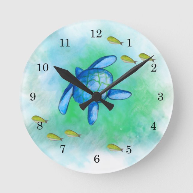 Watercolor Sea Turtle Clock (Front)