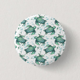 watercolor sea turtle green blue pattern animal 1 inch round button