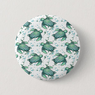 watercolor sea turtle green blue pattern animal 2 inch round button