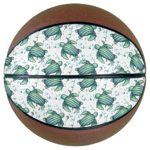 watercolor sea turtle green blue pattern animal basketball