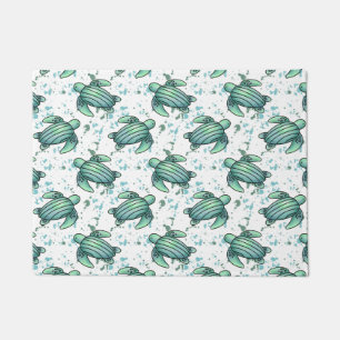 watercolor sea turtle green blue pattern animal doormat