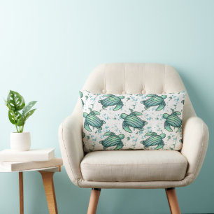 watercolor sea turtle green blue pattern animal lumbar pillow