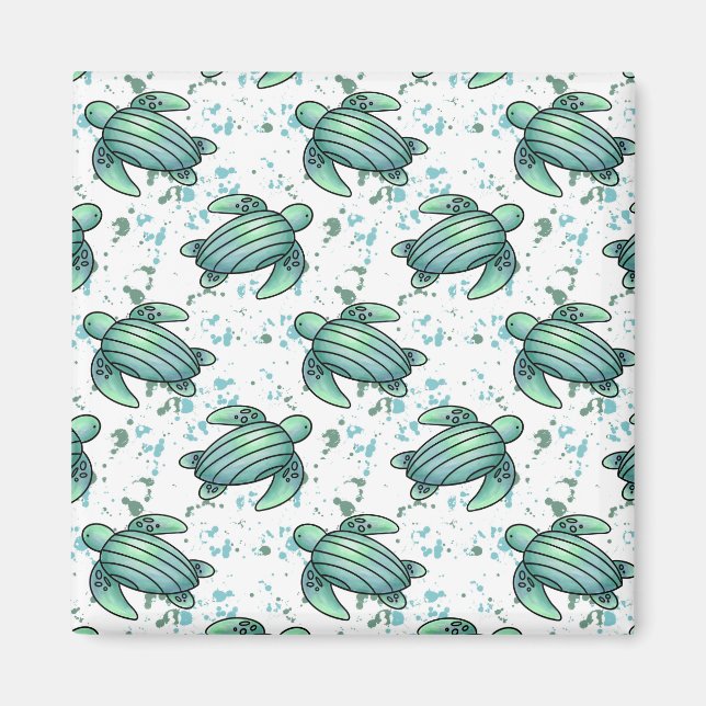 watercolor sea turtle green blue pattern animal magnet (Front)
