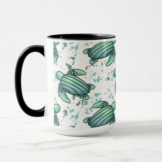 watercolor sea turtle green blue pattern animal mug (Left)