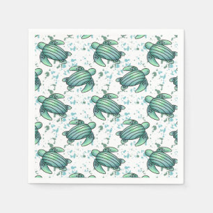 watercolor sea turtle green blue pattern animal napkin