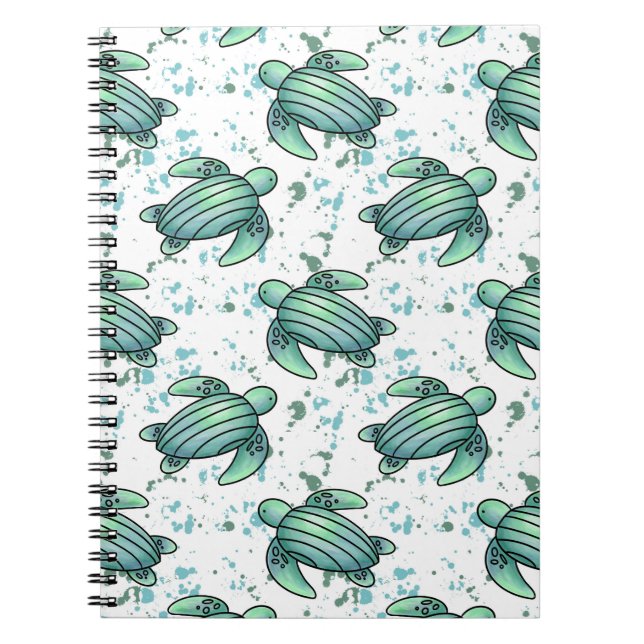 watercolor sea turtle green blue pattern animal notebook (Front)