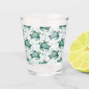 watercolor sea turtle green blue pattern animal shot glass