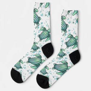 watercolor sea turtle green blue pattern animal socks