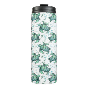 watercolor sea turtle green blue pattern animal thermal tumbler