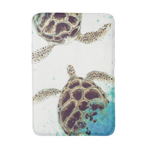 Watercolor Sea Turtle Love Designer Bath Mat