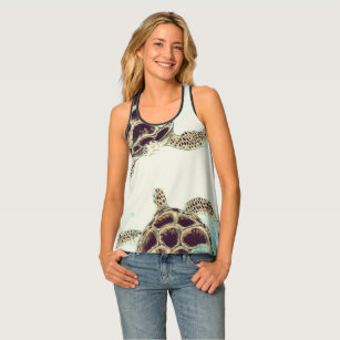 Watercolor Sea Turtle Love Designer Womens Fashion Tank Top