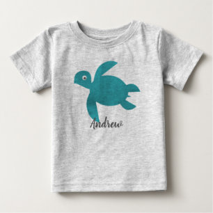 Watercolor Sea Turtle Monogram Baby T-Shirt