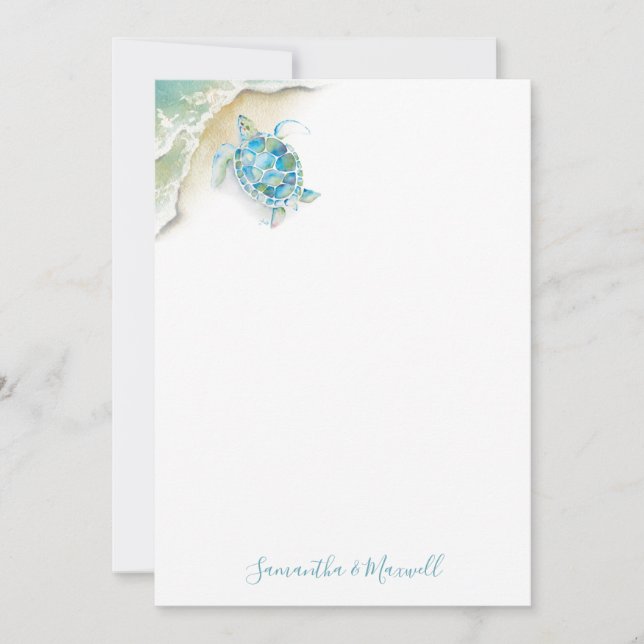 Watercolor Sea Turtle Ocean Personalized Note Card (Front)