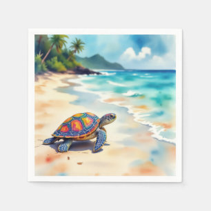 Watercolor Sea Turtle On a Beach Napkin