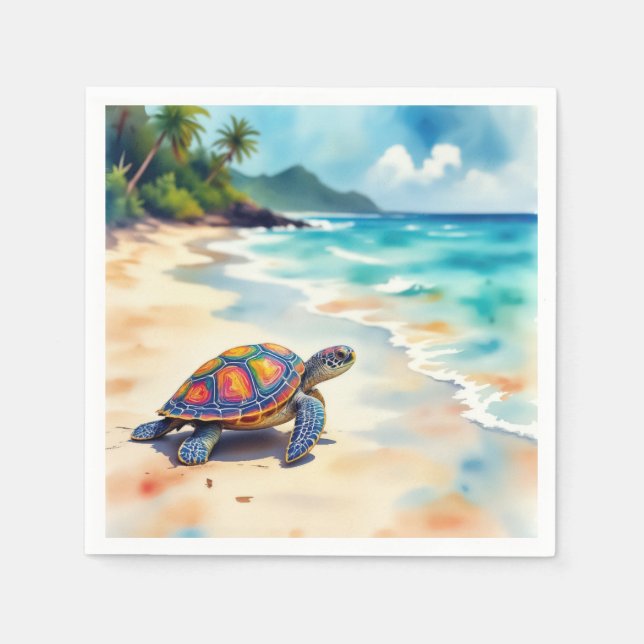 Watercolor Sea Turtle On a Beach Napkin (Front)