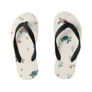 Watercolor Sea Turtle Pattern Cute Coastal Floral Kid's Flip Flops