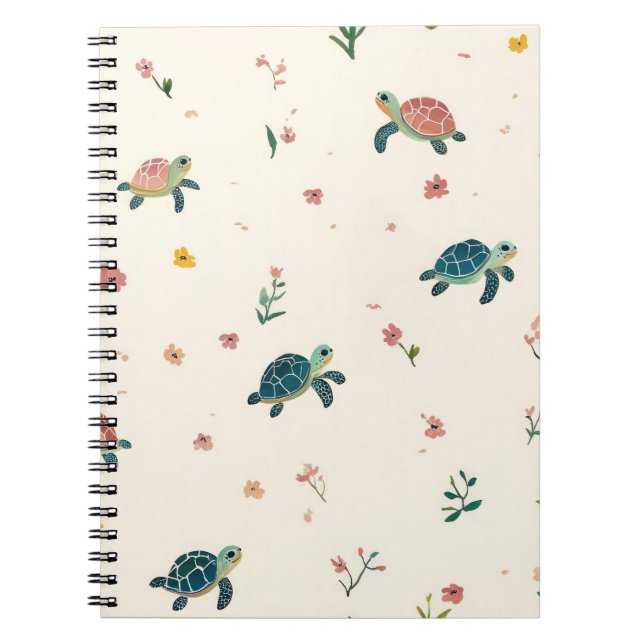 Watercolor Sea Turtle Pattern Cute Coastal Floral  Notebook (Front)