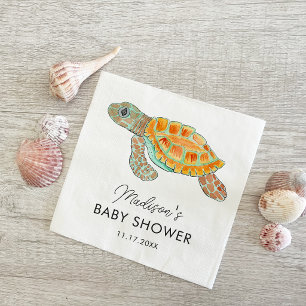 Watercolor Sea Turtle Personalized Baby Shower Napkin