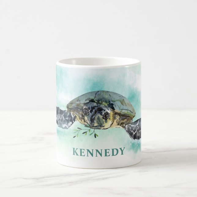 Watercolor Sea Turtle Personalized Coffee Mug (Center)