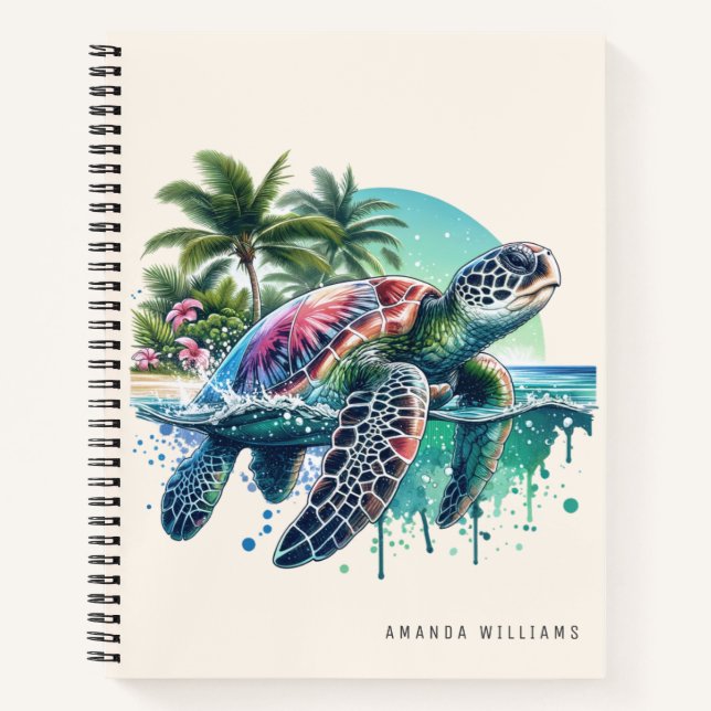 Watercolor Sea Turtle Personalized Journal (Front)