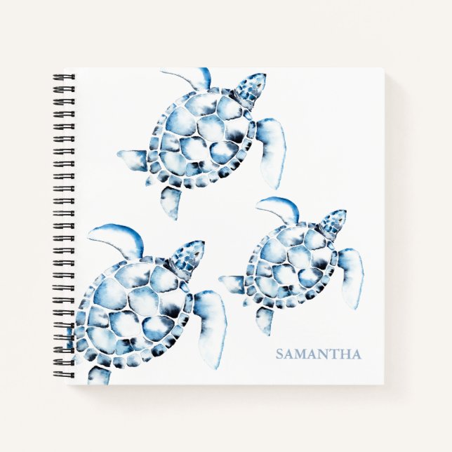 Watercolor Sea Turtle Personalized Notebook (Front)
