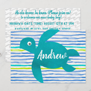 Watercolor Sea Turtle Shibori Stripe Invitation