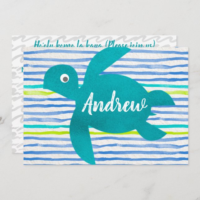 Watercolor Sea Turtle Shibori Stripe Invitation (Front/Back)