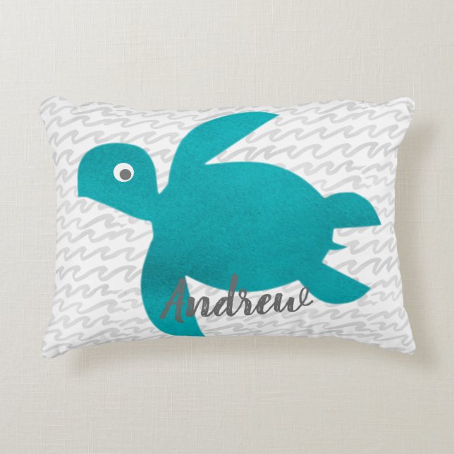 Watercolor Sea Turtle Shibori Wave Accent Pillow (Front)