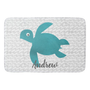 Watercolor Sea Turtle Shibori Wave Bath Mat
