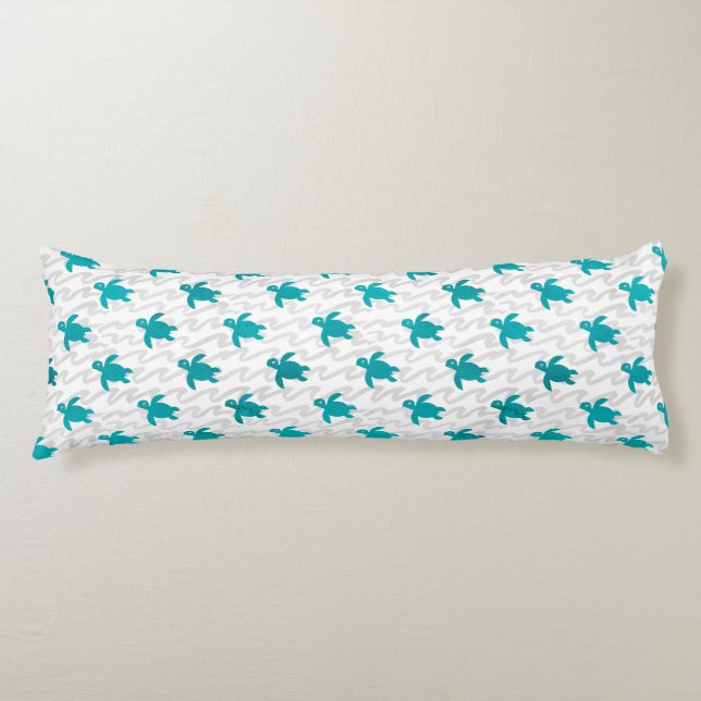 Watercolor Sea Turtle Shibori Wave Body Pillow (Front)