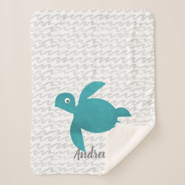 Watercolor Sea Turtle Shibori Wave Sherpa Blanket (Front)