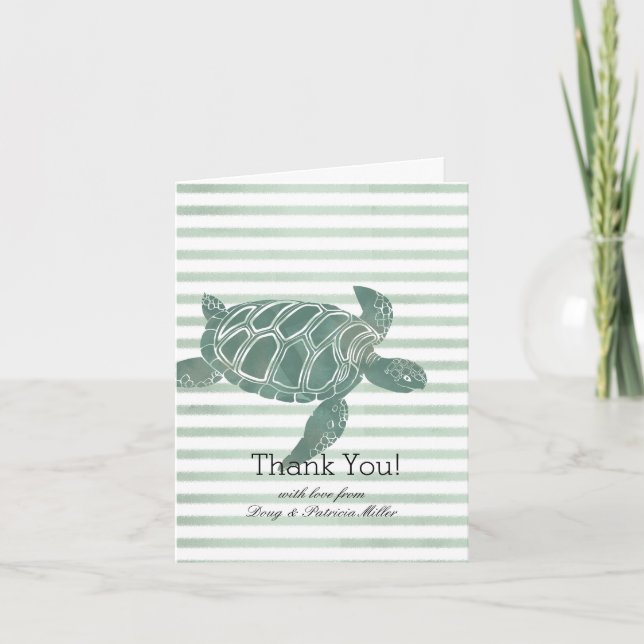 Watercolor Sea Turtle Stripes Thank You Card (Front)