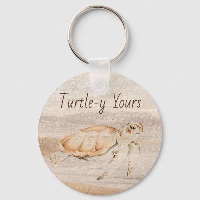 Watercolor Sea Turtle Totally (Turtle-y) Yours Keychain (Front)